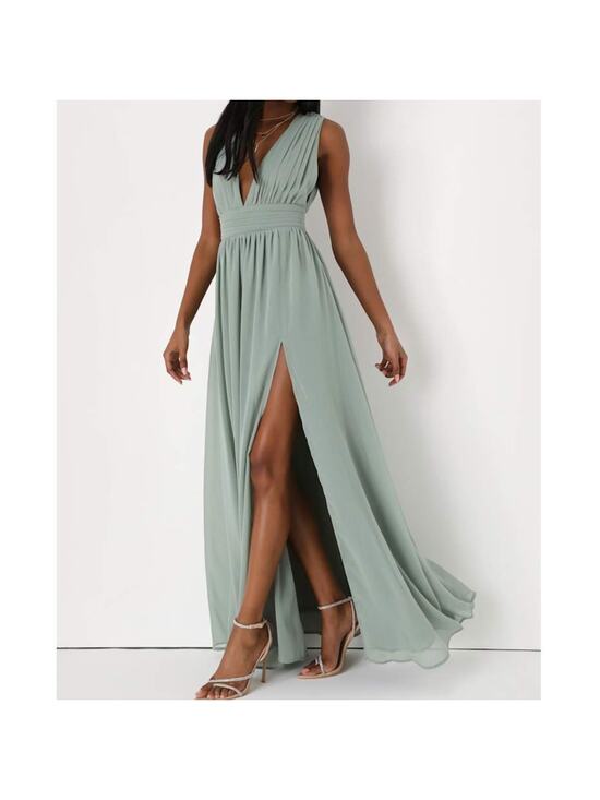 Lulus Dresses & Skirts - Lulus NWOT Heavenly Hues Sage Green Brush Woven Chiffon V-Neck Maxi Dress Large